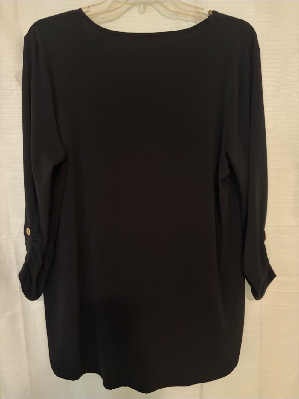 Zenana Outfitters Black V-Neck Zip-Front Blouse with Gold Trim - Picture 5 of 5
